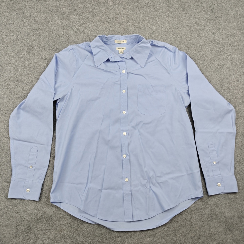 L.L.Bean Dress Shirt Womens Medium Blue Point Collar Wrinkle Free Non-Iron